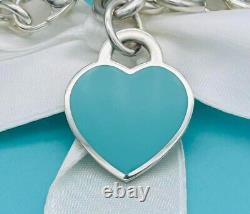 Tiffany & Co. Sterling Silver Blue Enamel Heart Tag Bracelet EUC