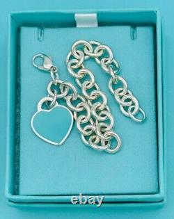 Tiffany & Co. Sterling Silver Blue Enamel Heart Tag Bracelet EUC