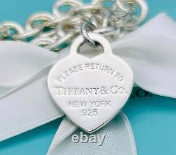 Tiffany & Co. Sterling Silver Blue Enamel Heart Tag Bracelet EUC