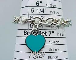 Tiffany & Co. Sterling Silver Blue Enamel Heart Tag Bracelet EUC