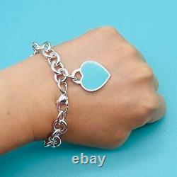 Tiffany & Co. Sterling Silver Blue Enamel Heart Tag Bracelet EUC