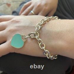 Tiffany & Co. Sterling Silver Blue Enamel Heart Tag Bracelet EUC 7.5