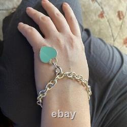 Tiffany & Co. Sterling Silver Blue Enamel Heart Tag Bracelet EUC 7.5