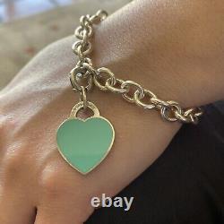 Tiffany & Co. Sterling Silver Blue Enamel Heart Tag Bracelet EUC 7.5