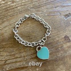 Tiffany & Co. Sterling Silver Blue Enamel Heart Tag Bracelet EUC 7.5