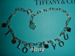 Tiffany & Co Sterling Silver Blue Enamel I LOVE You Charm Bracelet 6-7
