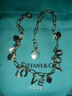 Tiffany & Co Sterling Silver Blue Enamel I LOVE You Charm Bracelet 6-7
