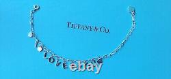 Tiffany & Co Sterling Silver Blue Enamel I Love You Charm Bracelet Adjust 6.5-7