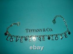 Tiffany & Co Sterling Silver Blue Enamel LOVE LOVE LOVE Charm Bracelet 6-7