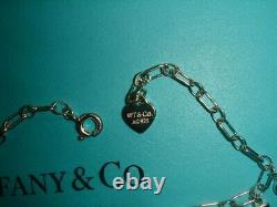 Tiffany & Co Sterling Silver Blue Enamel LOVE LOVE LOVE Charm Bracelet 6-7