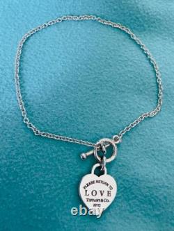 Tiffany & Co. Sterling Silver Blue Enamel LOVE Toggle Bracelet 6.3 Inches