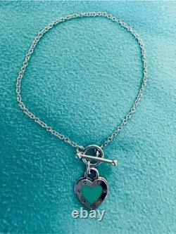 Tiffany & Co. Sterling Silver Blue Enamel LOVE Toggle Bracelet 6.3 Inches