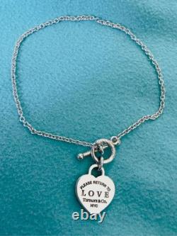 Tiffany & Co. Sterling Silver Blue Enamel LOVE Toggle Bracelet 6.3 Inches