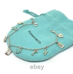 Tiffany & Co Sterling Silver Blue Enamel Mini Charm Bracelet