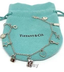 Tiffany & Co Sterling Silver Blue Enamel Mini Charm Bracelet