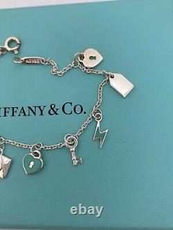 Tiffany & Co Sterling Silver Blue Enamel Mini Charm Bracelet 6.5 L