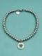 Tiffany & Co Sterling Silver & Blue Enamel Round Tag Mini Bead Bracelet 7.5