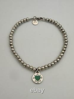 Tiffany & Co Sterling Silver & Blue Enamel Round Tag Mini Bead Bracelet 7.5