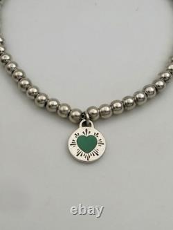 Tiffany & Co Sterling Silver & Blue Enamel Round Tag Mini Bead Bracelet 7.5