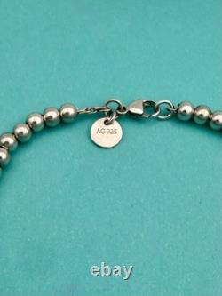 Tiffany & Co Sterling Silver & Blue Enamel Round Tag Mini Bead Bracelet 7.5