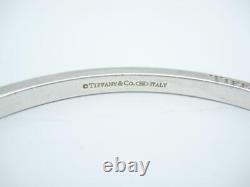 Tiffany & Co. Sterling Silver Blue Enamel Stripe Bangle Bracelet Pouch A