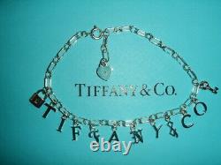 Tiffany & Co Sterling Silver Blue Enamel TIFFANY&CO Charm Bracelet 6-7