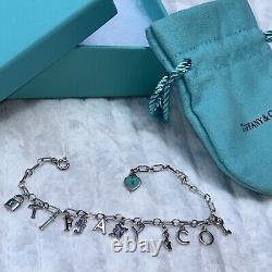 Tiffany & Co Sterling Silver Blue Enamel TIFFANY&CO Charm Bracelet 7.5 Box &bag