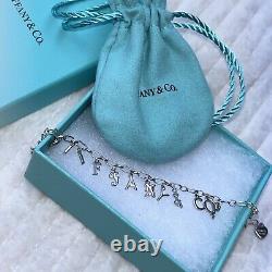 Tiffany & Co Sterling Silver Blue Enamel TIFFANY&CO Charm Bracelet 7.5 Box &bag