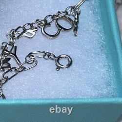 Tiffany & Co Sterling Silver Blue Enamel TIFFANY&CO Charm Bracelet 7.5 Box &bag