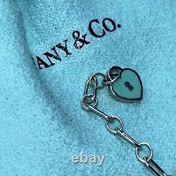 Tiffany & Co Sterling Silver Blue Enamel TIFFANY&CO Charm Bracelet 7.5 Box &bag