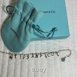 Tiffany & Co Sterling Silver Blue Enamel TIFFANY&CO Charm Bracelet 7.5 Box &bag