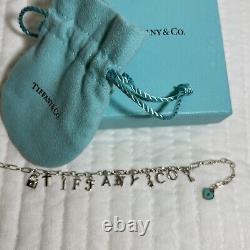 Tiffany & Co Sterling Silver Blue Enamel TIFFANY&CO Charm Bracelet 7.5 Box &bag