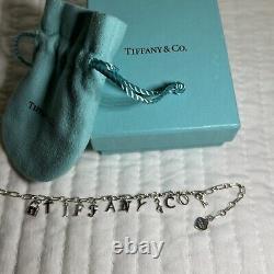 Tiffany & Co Sterling Silver Blue Enamel TIFFANY&CO Charm Bracelet 7.5 Box &bag