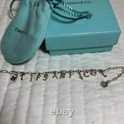 Tiffany & Co Sterling Silver Blue Enamel TIFFANY&CO Charm Bracelet 7.5 Box &bag