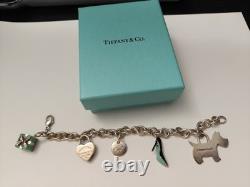 Tiffany & Co Sterling Silver Bracelet w Enamel Gift Box High Heel Dog Charm RARE