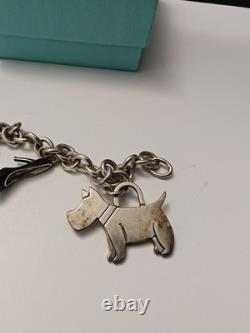 Tiffany & Co Sterling Silver Bracelet w Enamel Gift Box High Heel Dog Charm RARE
