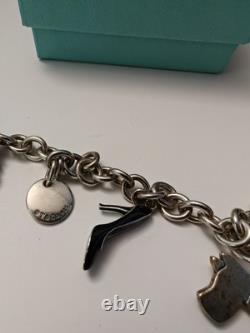 Tiffany & Co Sterling Silver Bracelet w Enamel Gift Box High Heel Dog Charm RARE