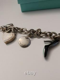 Tiffany & Co Sterling Silver Bracelet w Enamel Gift Box High Heel Dog Charm RARE