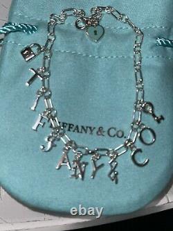 Tiffany & Co Sterling Silver Charm Blue Enamel Bracelet 7.75
