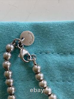 Tiffany & Co. Sterling Silver Please Return Blue Enamel Heart Bead Bracelet 6.5