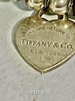 Tiffany & Co. Sterling Silver Please Return Blue Enamel Heart Bead Bracelet 7