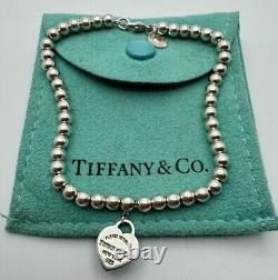 Tiffany & Co. Sterling Silver Return To Blue Enamel Heart Tag Bracelet 7