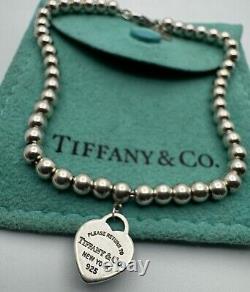 Tiffany & Co. Sterling Silver Return To Blue Enamel Heart Tag Bracelet 7