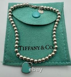 Tiffany & Co. Sterling Silver Return To Blue Enamel Heart Tag Bracelet 7