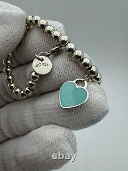 Tiffany & Co. Sterling Silver Return To Blue Enamel Heart Tag Bracelet 7