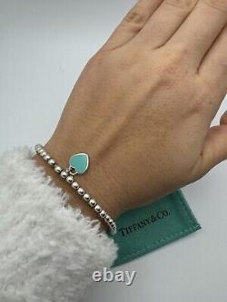 Tiffany & Co. Sterling Silver Return To Blue Enamel Heart Tag Bracelet 7