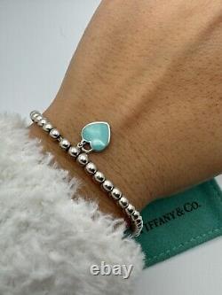 Tiffany & Co. Sterling Silver Return To Blue Enamel Heart Tag Bracelet 7