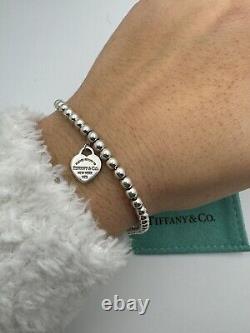 Tiffany & Co. Sterling Silver Return To Blue Enamel Heart Tag Bracelet 7