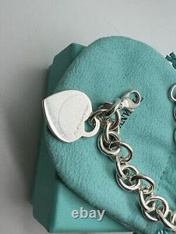 Tiffany Co Sterling Silver Return To Blue Enamel Splash Heart Bracelet 6