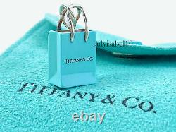 Tiffany & Co. Sterling Silver Shopping Bag Blue Enamel Charm Pendant Gift Box 2Y